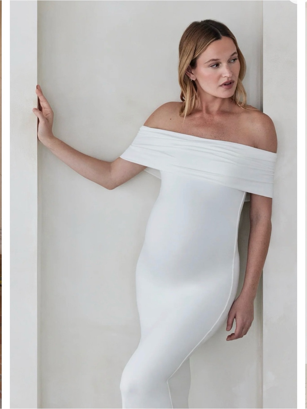 The Bianca Off-Shoulder Maternity Maxi Dress - White